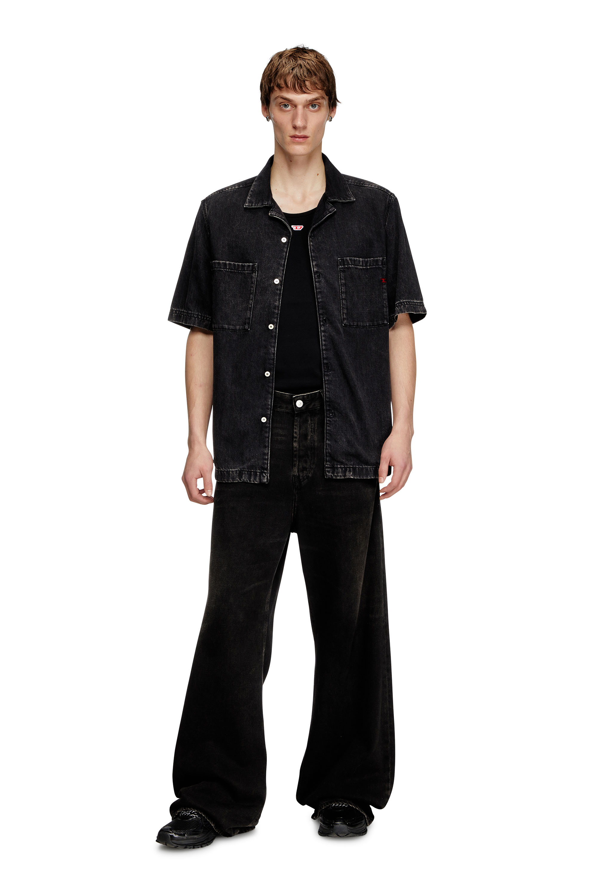 Diesel - D-PAROSHORT, Man's Bowling shirt in Tencel denim in Black - 2