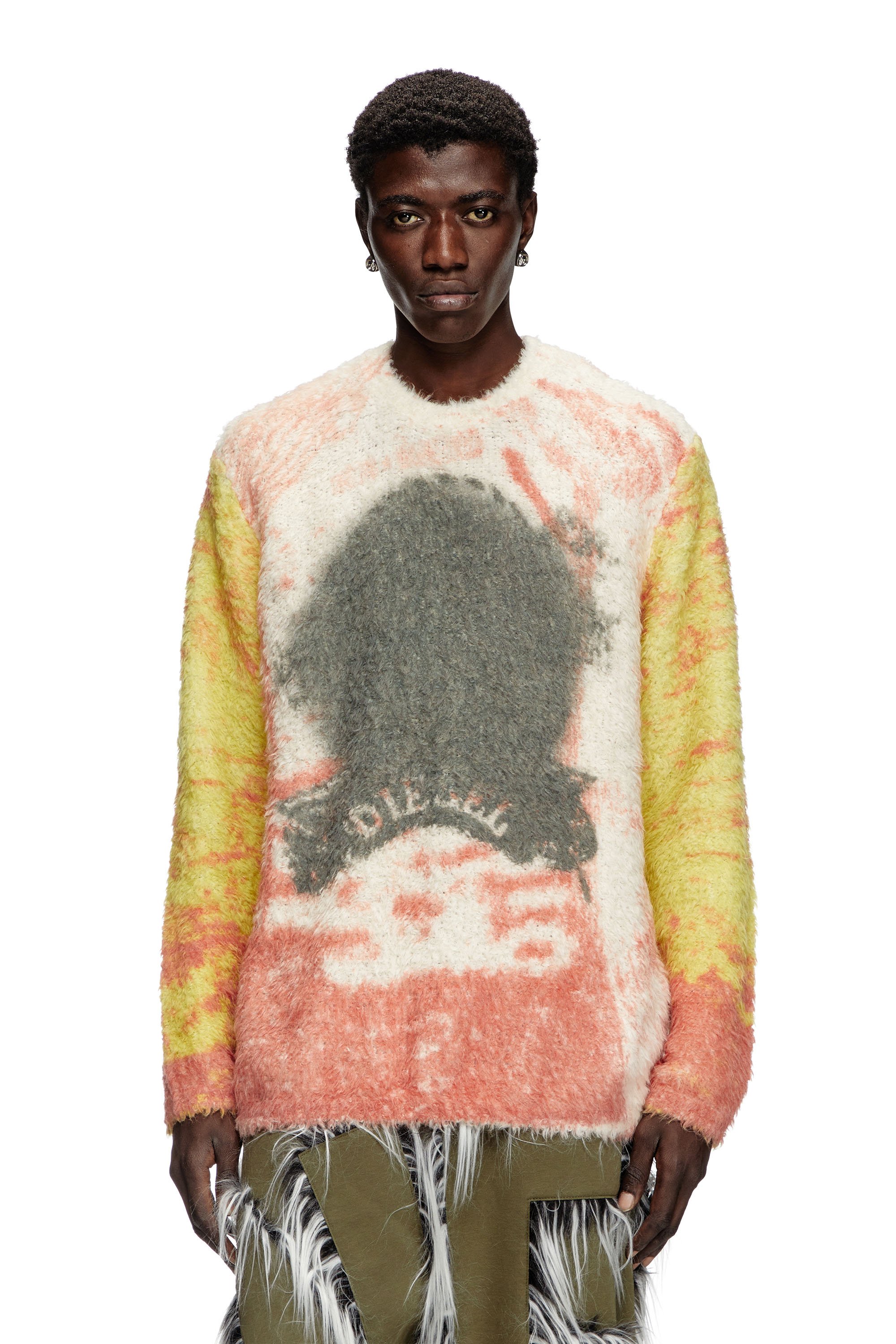 Diesel - K-MUNARI, Man's Alpaca-blend jumper with Pop print in Red/Yellow - 1