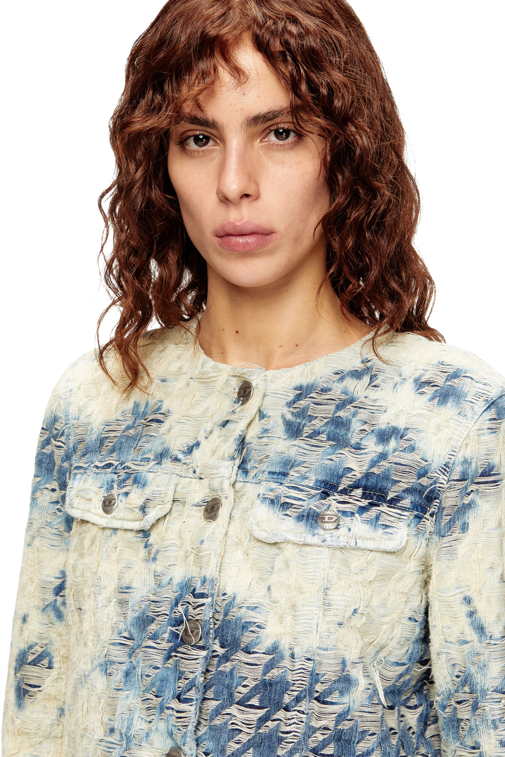 Diesel - DE-GRAFY-FSH, Woman's Jacket in houndstooth-weave denim in Blue/White - 5