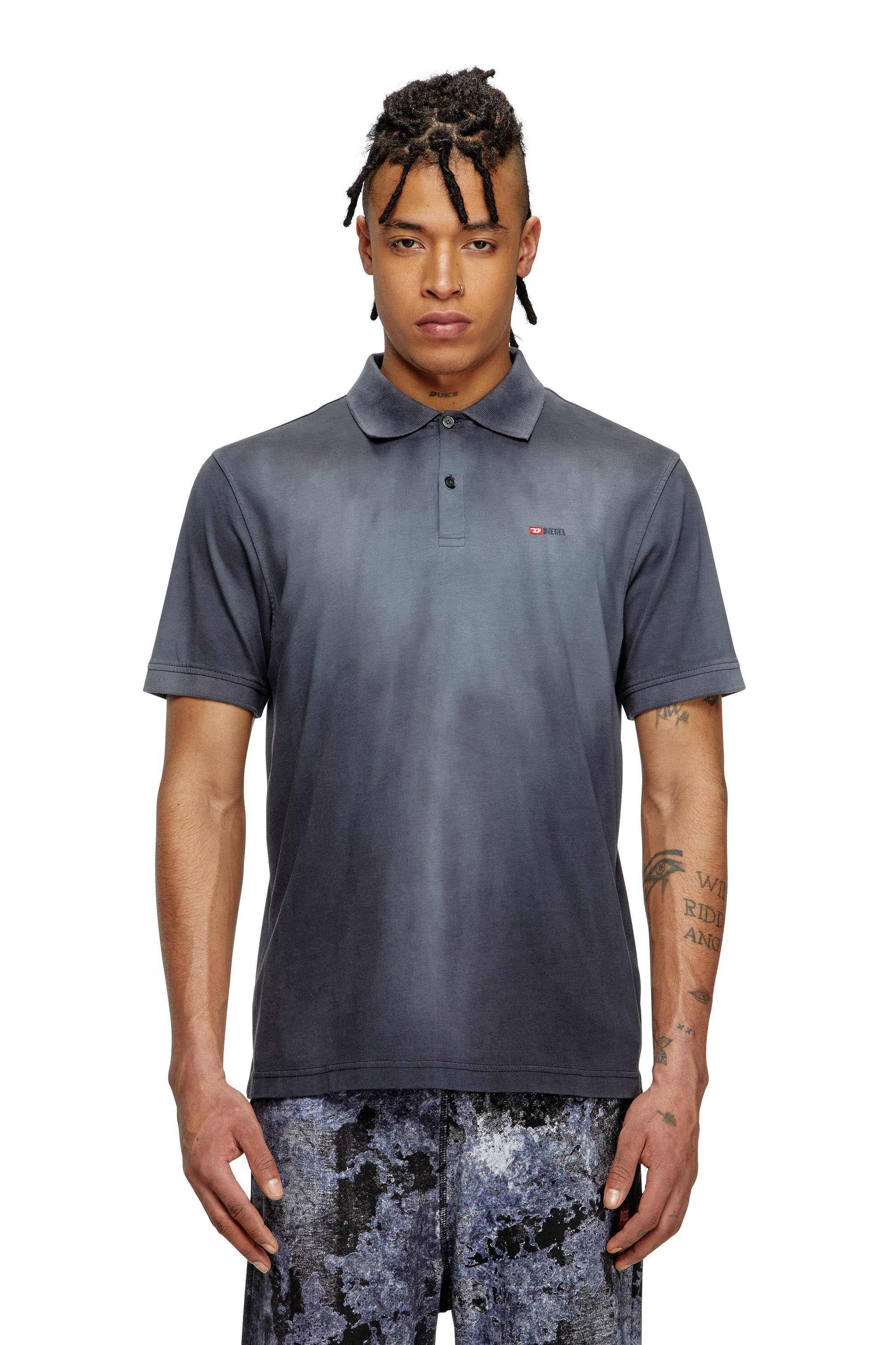 Diesel - T-REJUST-R3, Man's Jersey polo shirt with logo embroidery in Black - 1