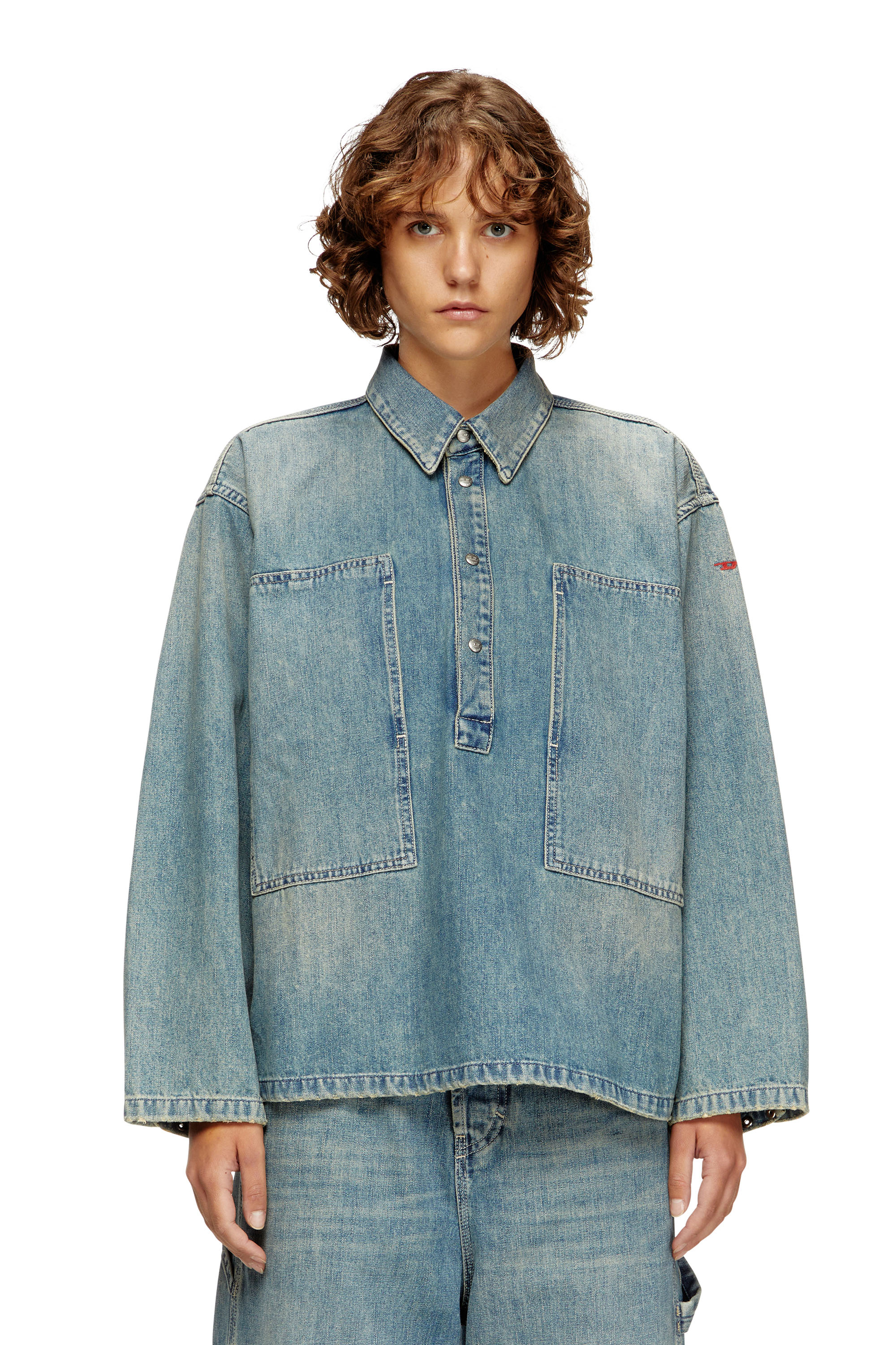 Diesel - DE-PRISS, Woman's Henley top in utility-style denim in Light Blue - 3