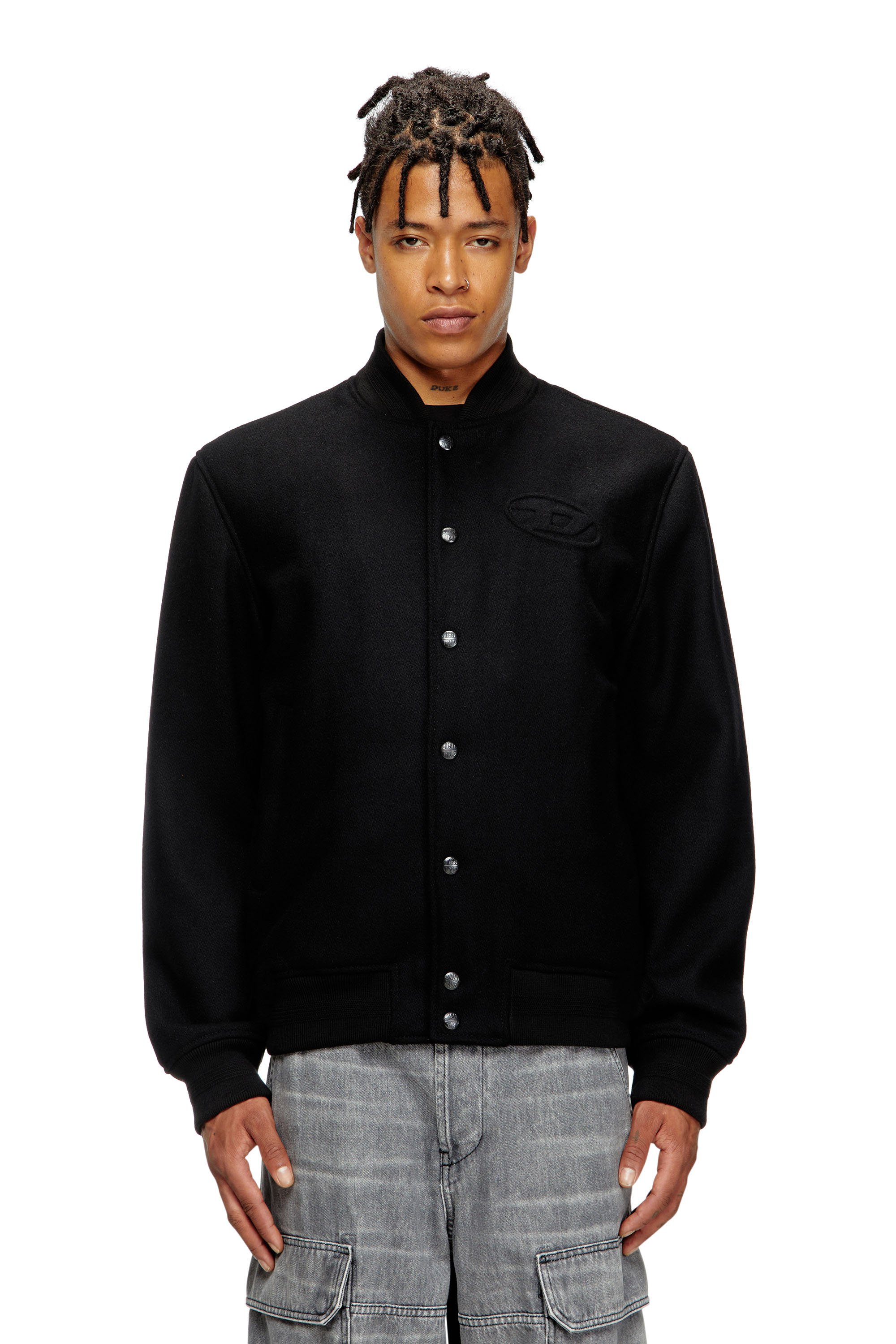 Diesel - J-ARRY, Man's Padded bomber jacket in wool blend in Black - 1