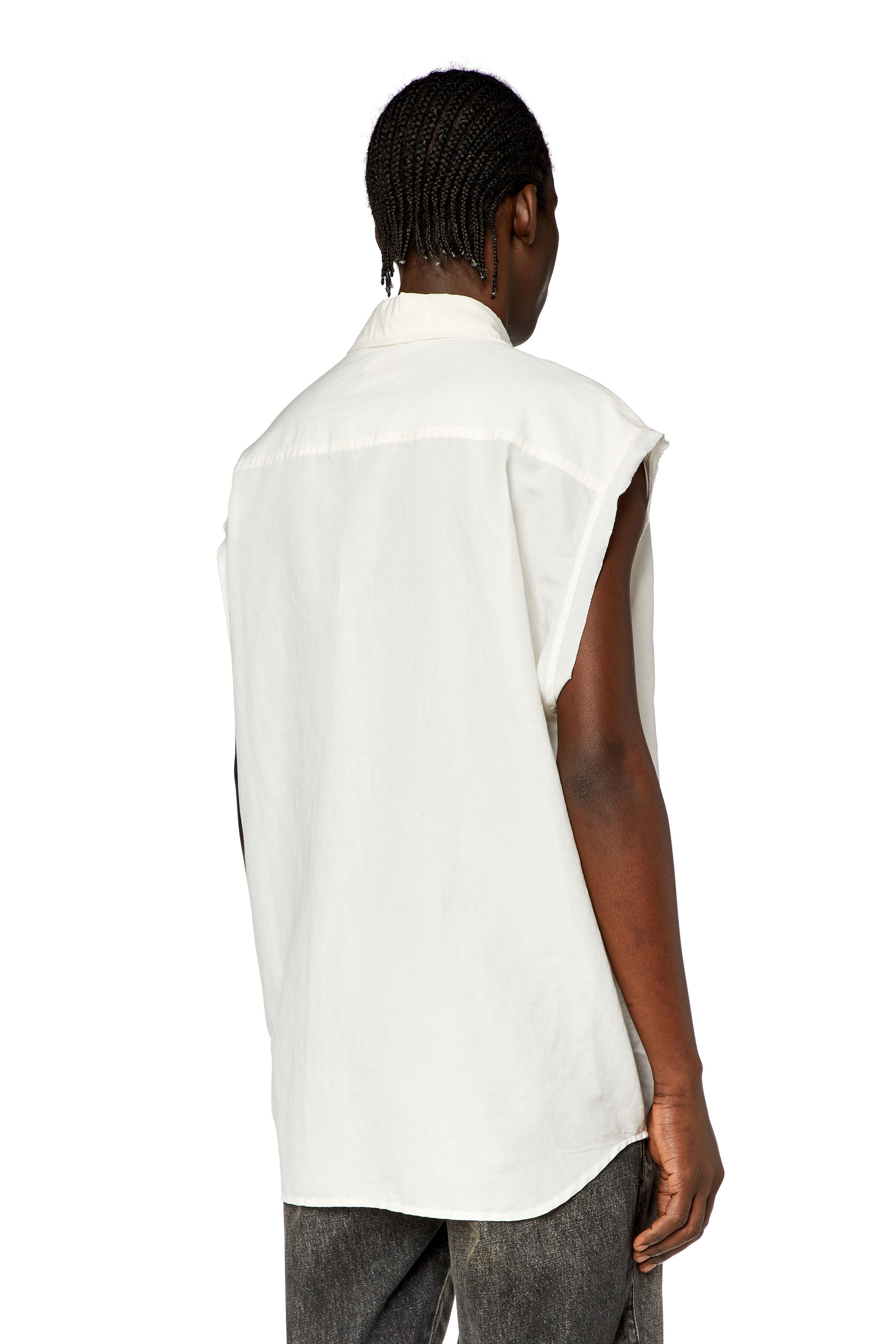 Diesel - S-SIMENS, Man Sleeveless shirt in linen blend in White - Image 4
