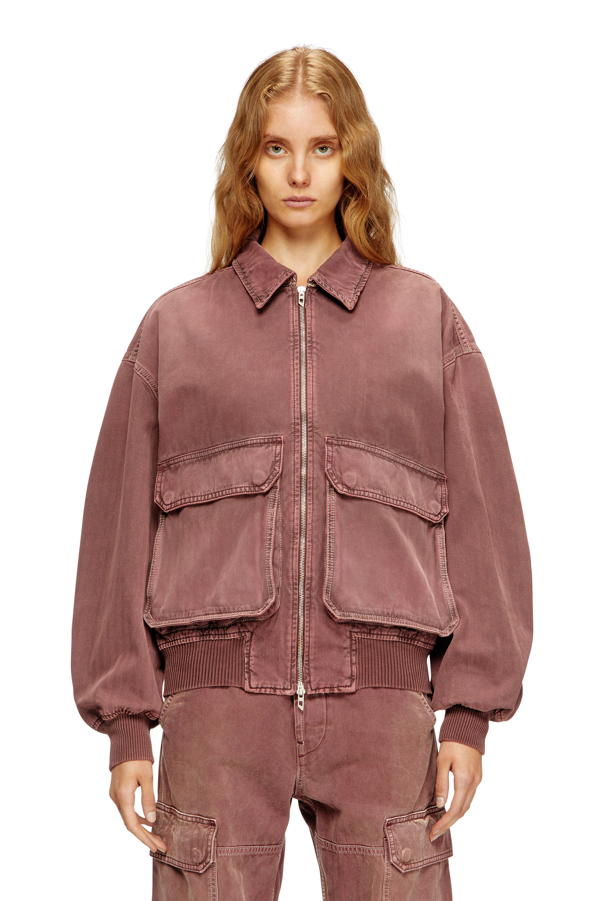 Diesel - D-KURZ, Unisex's Jacket in coloured herringbone denim in Brown - 1