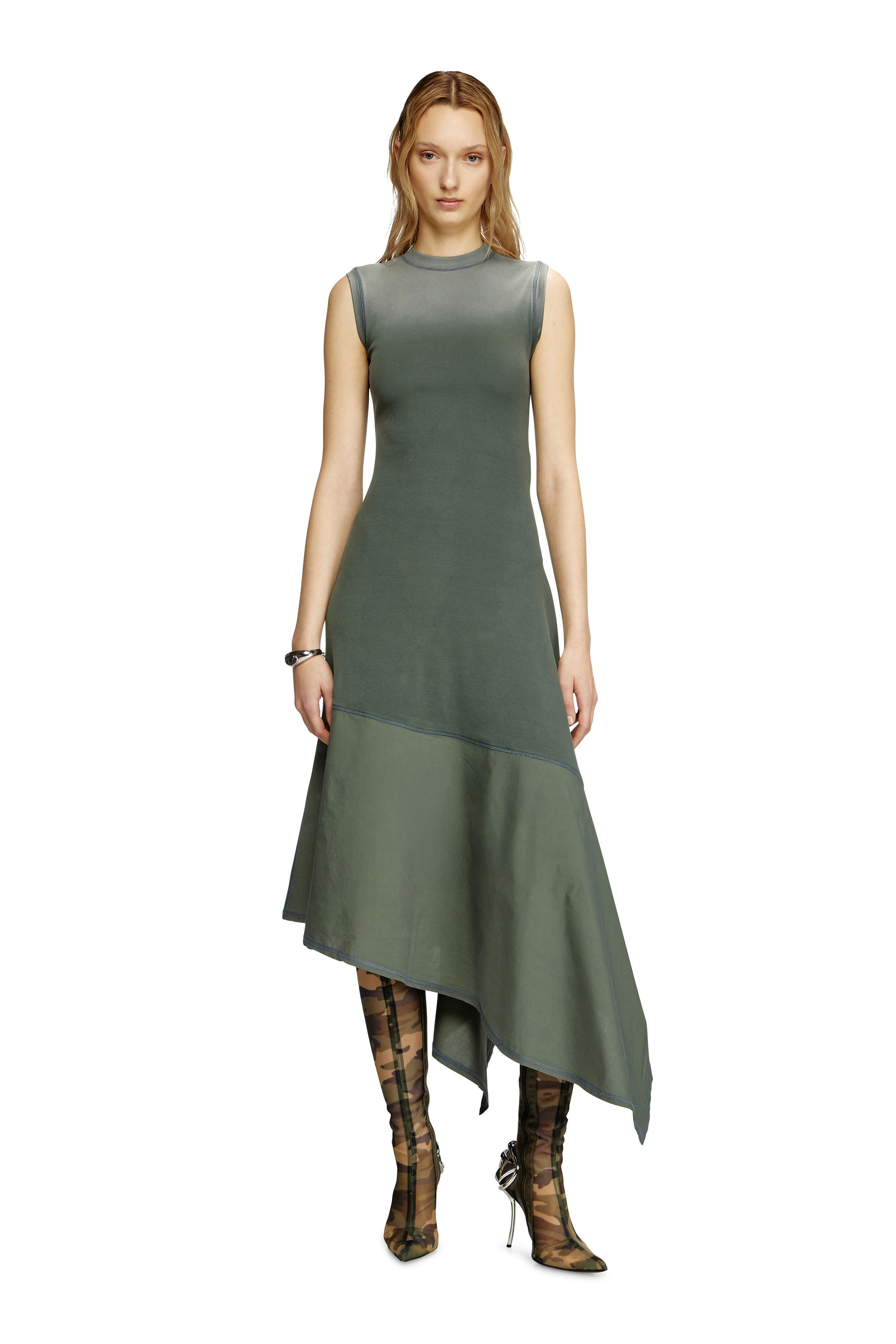 Diesel - D-ELICY, Woman's Asymmetric sleeveless dress in Dark Green - 1