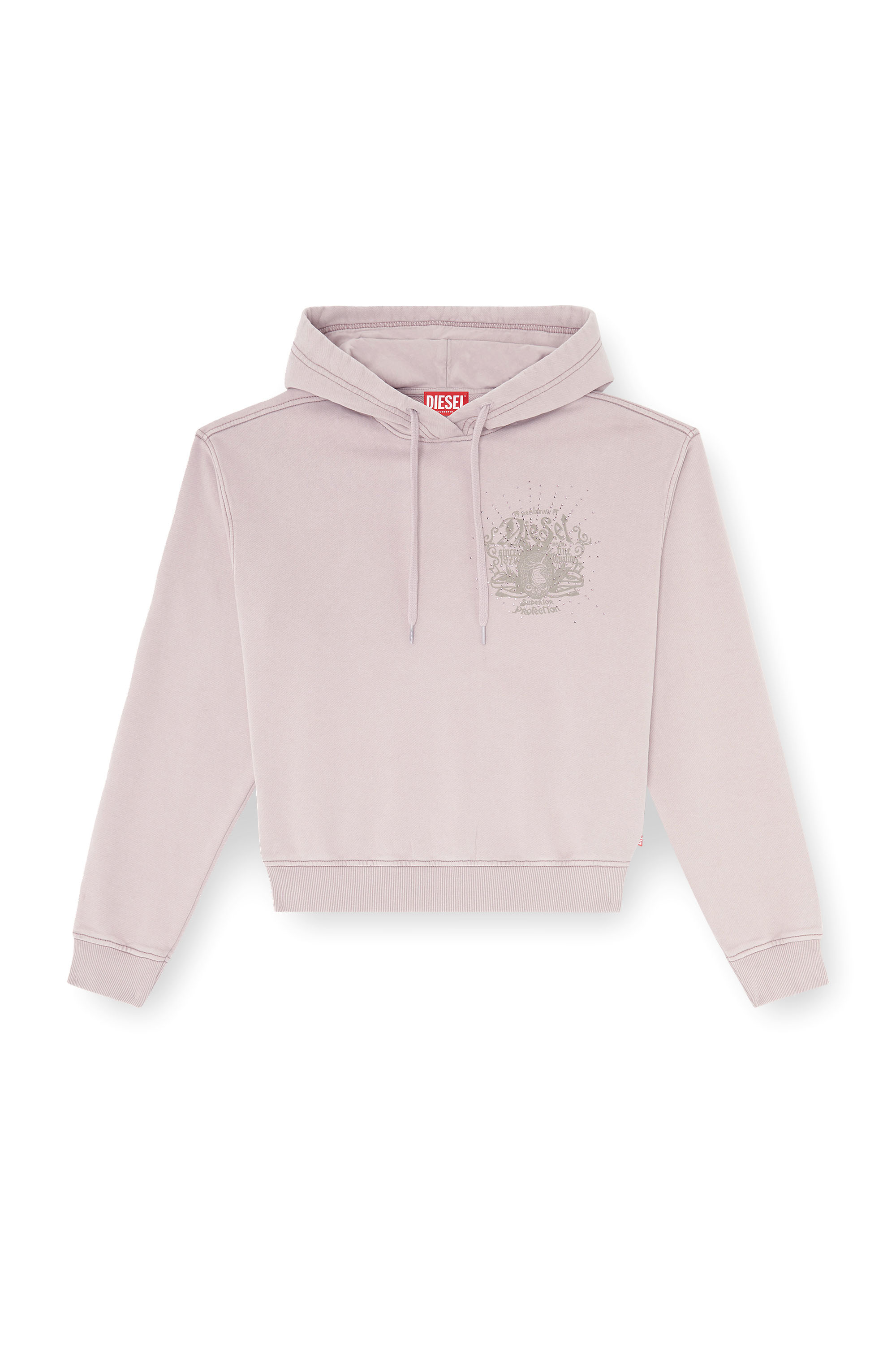 Diesel - F-PHOENY, Woman's Hoodie with prints and rhinestone studs in Lilac - 2