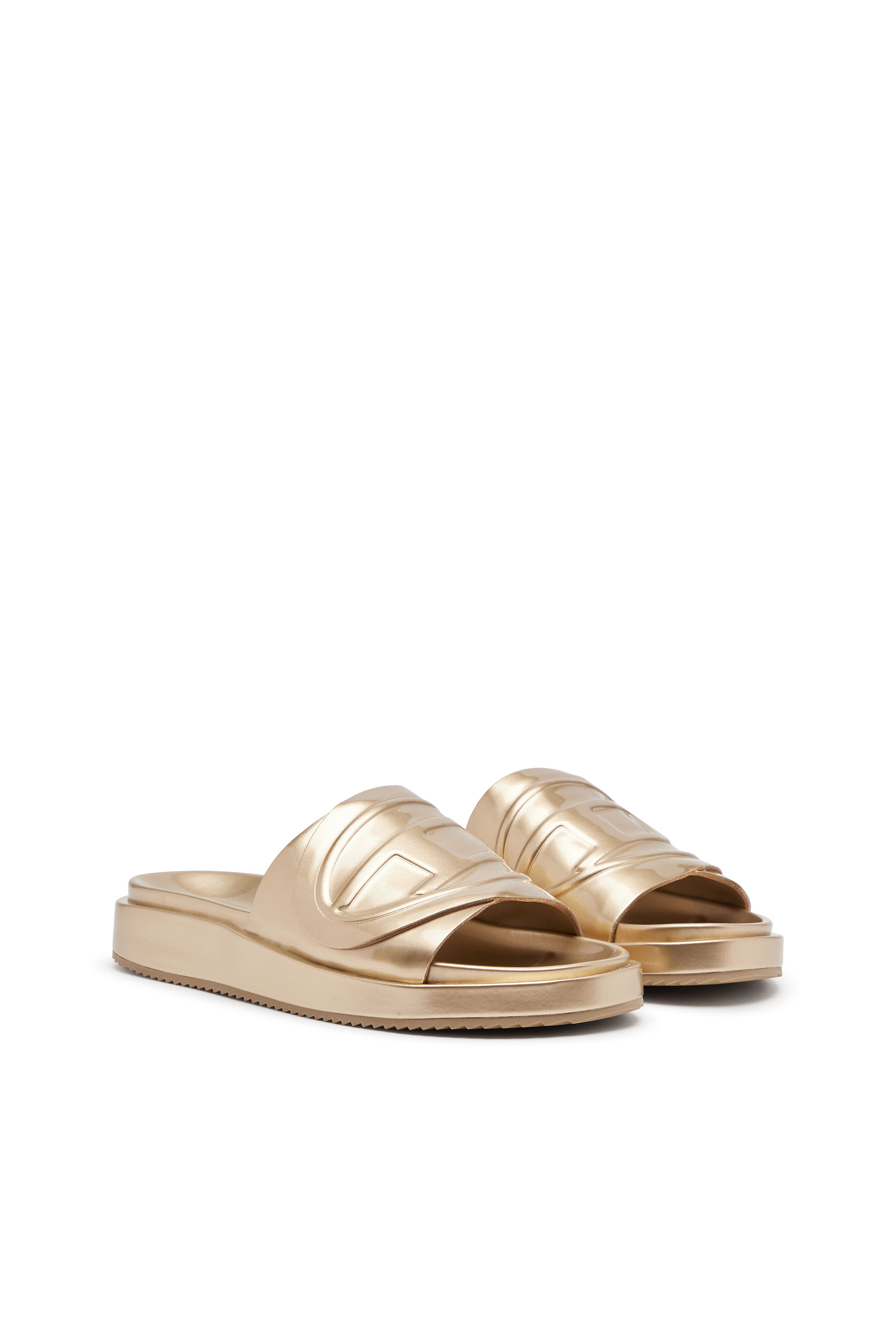 Diesel - SA-SLIDE D OVAL W, Woman Sa-Slide D-Metallic slide sandals with Oval D strap in Oro - Image 2
