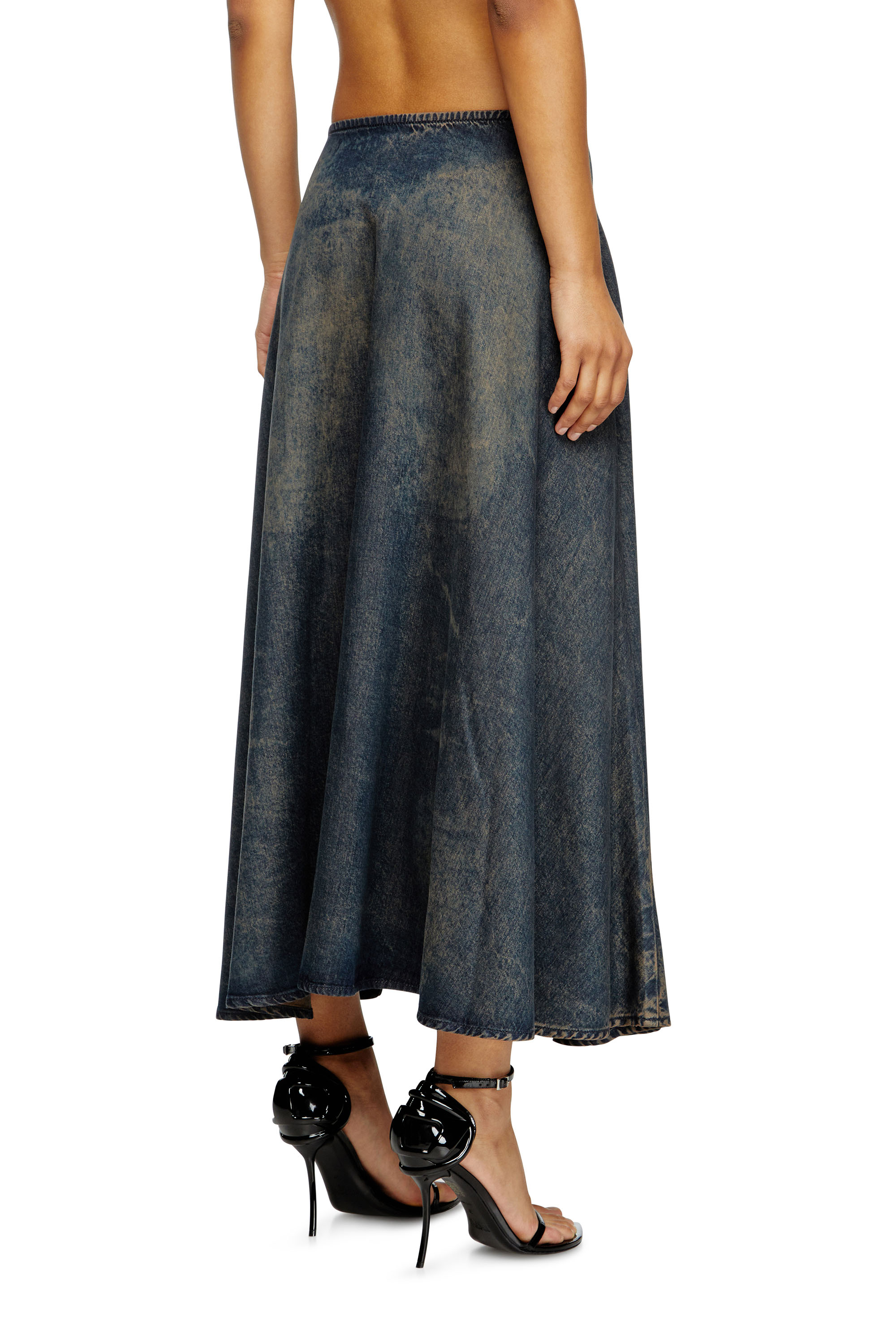 Diesel - DE-ANNIE-S, Woman's Full skirt in fluid dirt-effect denim in Blue - 4