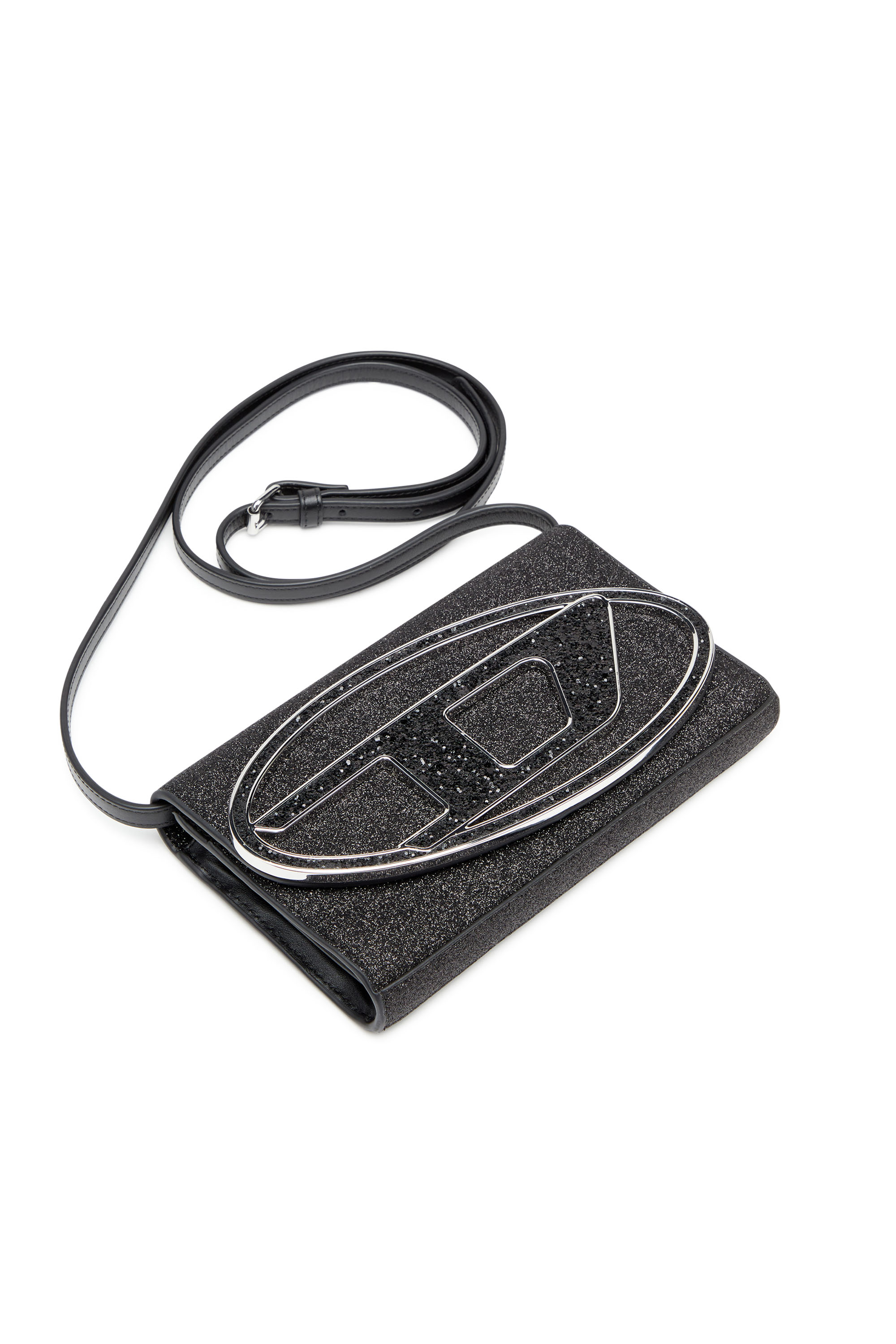 Diesel - 1DR WALLET STRAP, Woman Wallet bag in glitter fabric in Black - Image 5