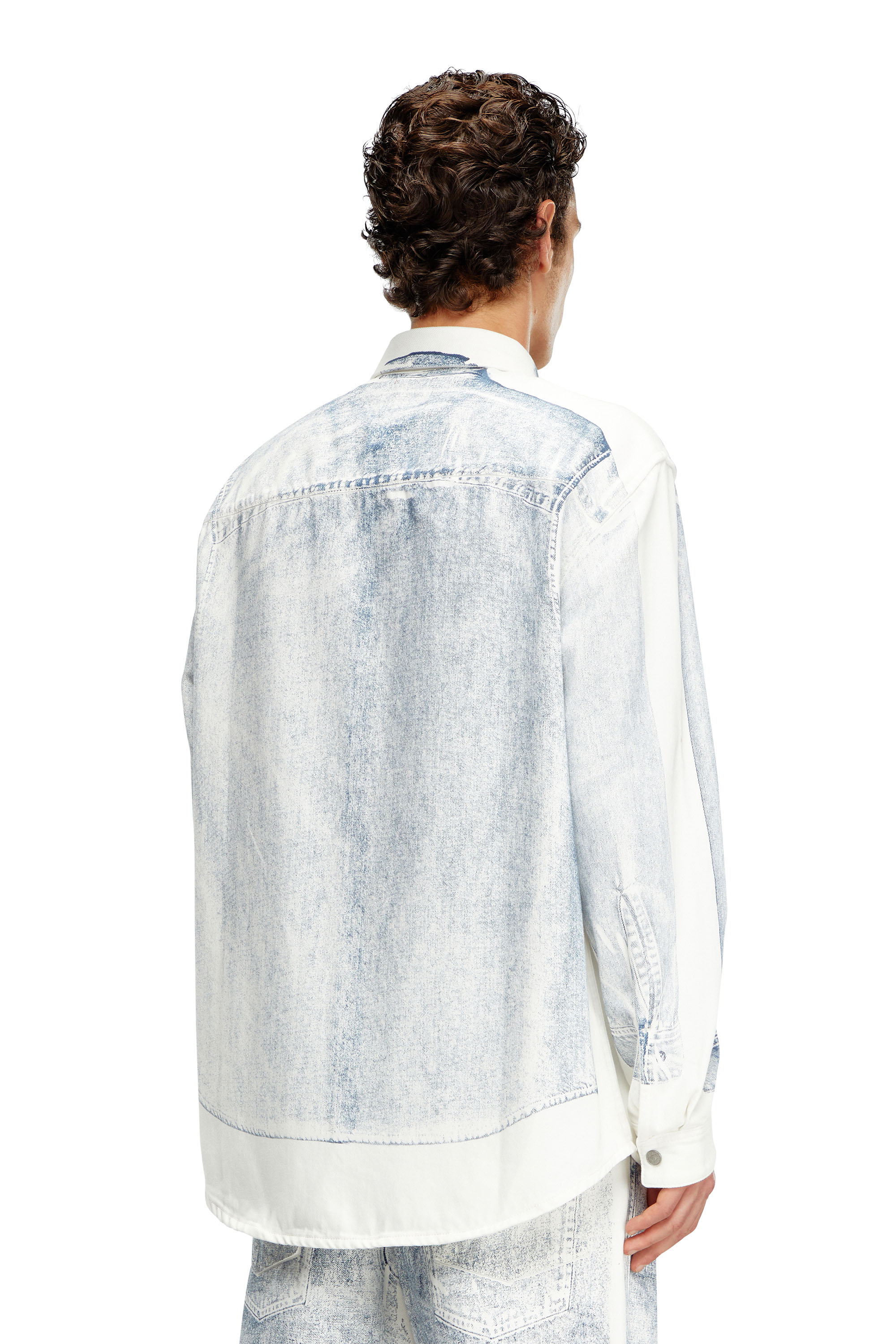Diesel - D-SIMPLY-OVER-S, Man Denim shirt with trompe l'oeil print in Multicolor - Image 4