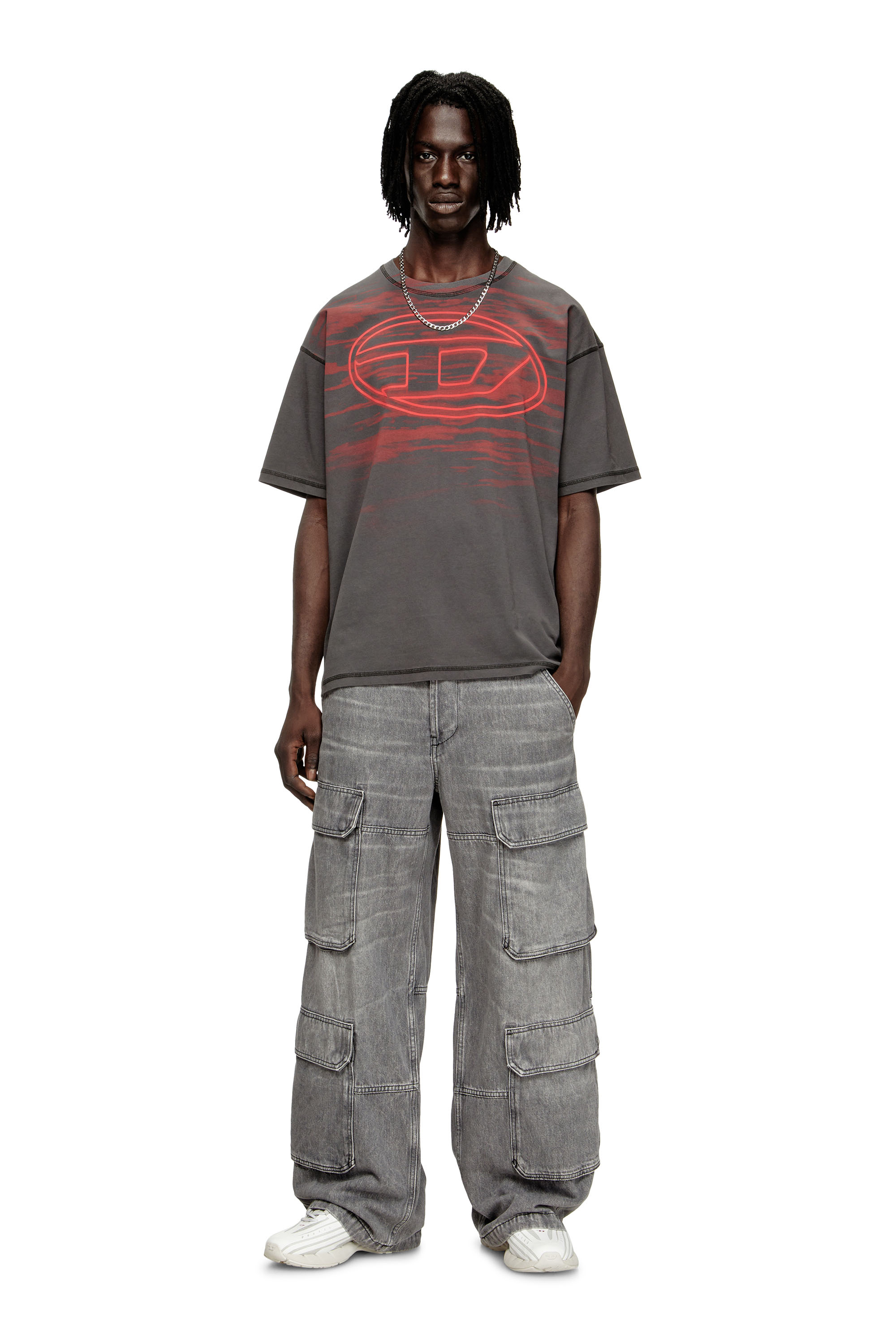 Diesel - T-BOXT-T5, Man's Cotton T-shirt with Oval D print in Grey - 1