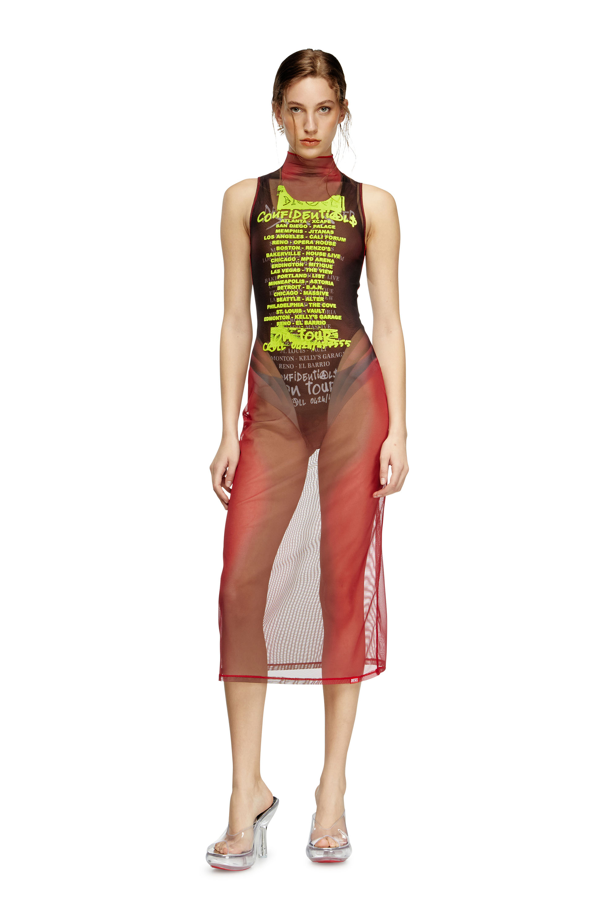 Diesel - D-AGNEC, Woman's Layered vest dress with lyrics print in Brown - 3