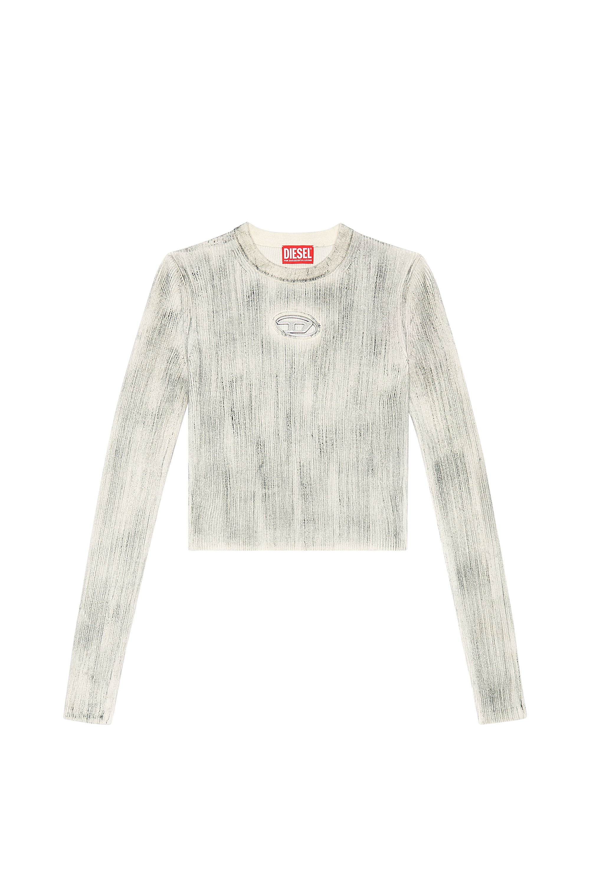 Diesel - M-ZOEY-C, Woman Ribbed crew-neck with oval D plaque in Grey - Image 3