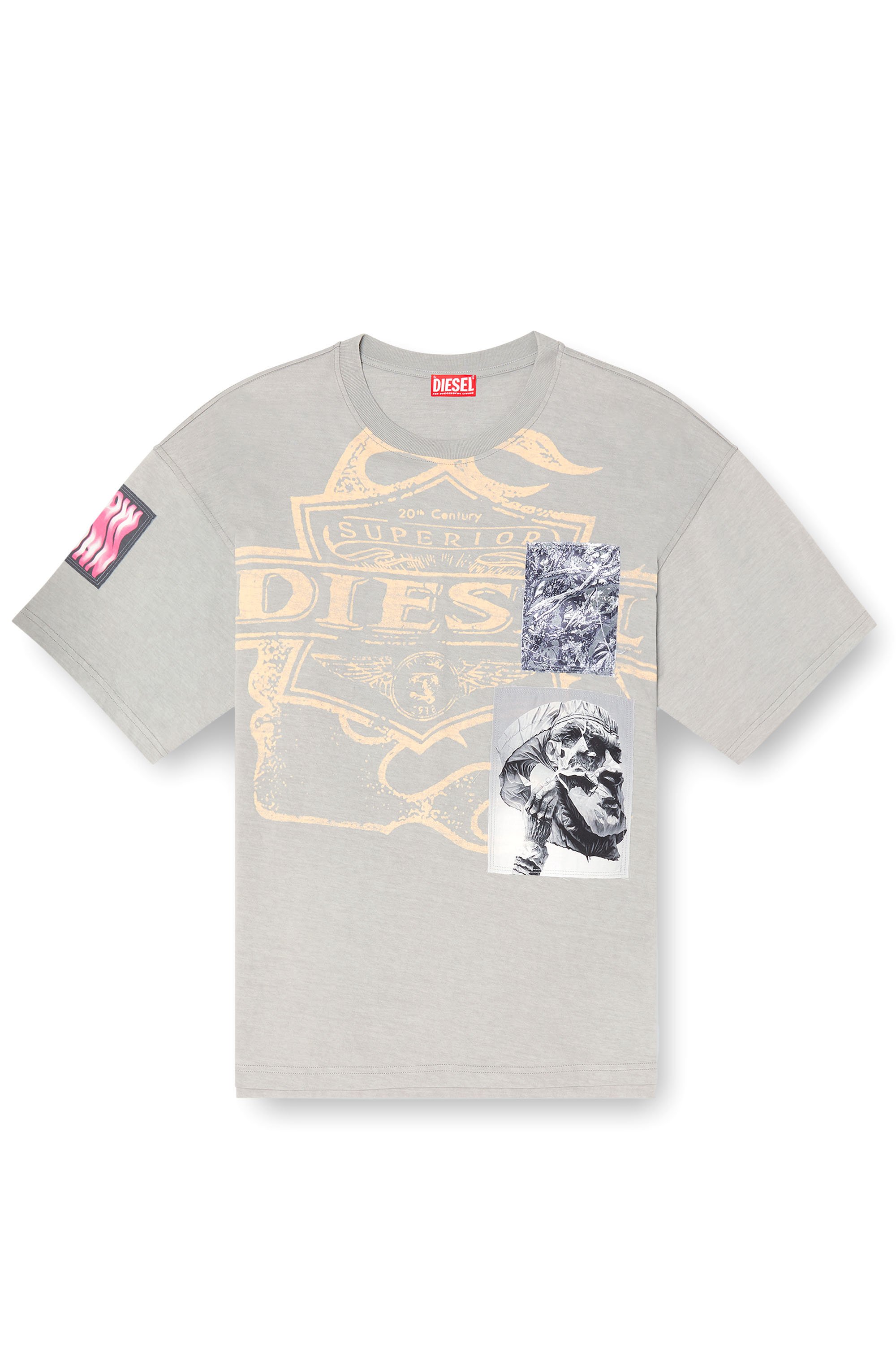 Diesel - T-BOXT-SLITS-R8, Man's T-shirt with patch detail in Grey - 3