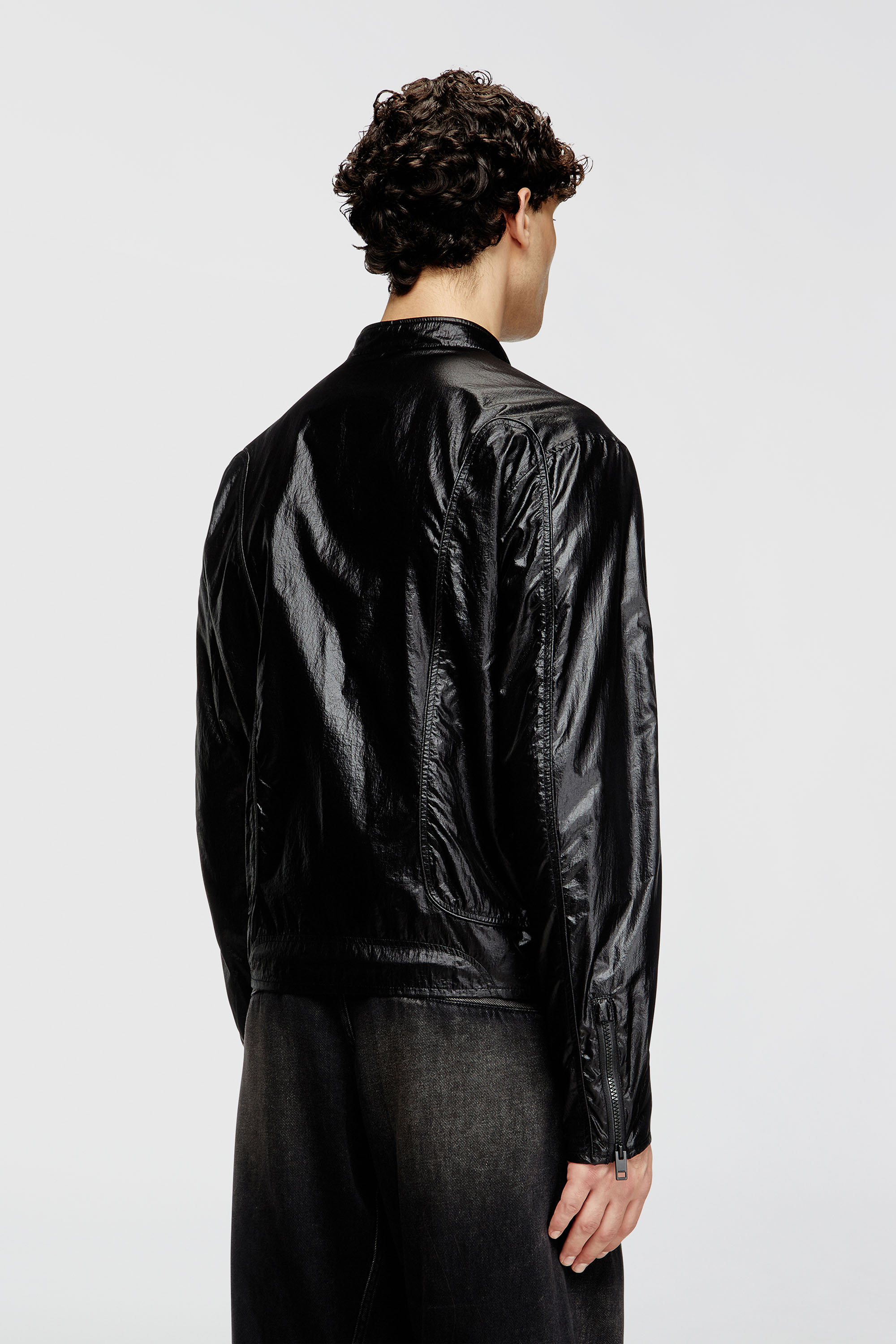 Diesel - J-CLAYS, Man's Biker jacket in shiny ripstop in Black - 4