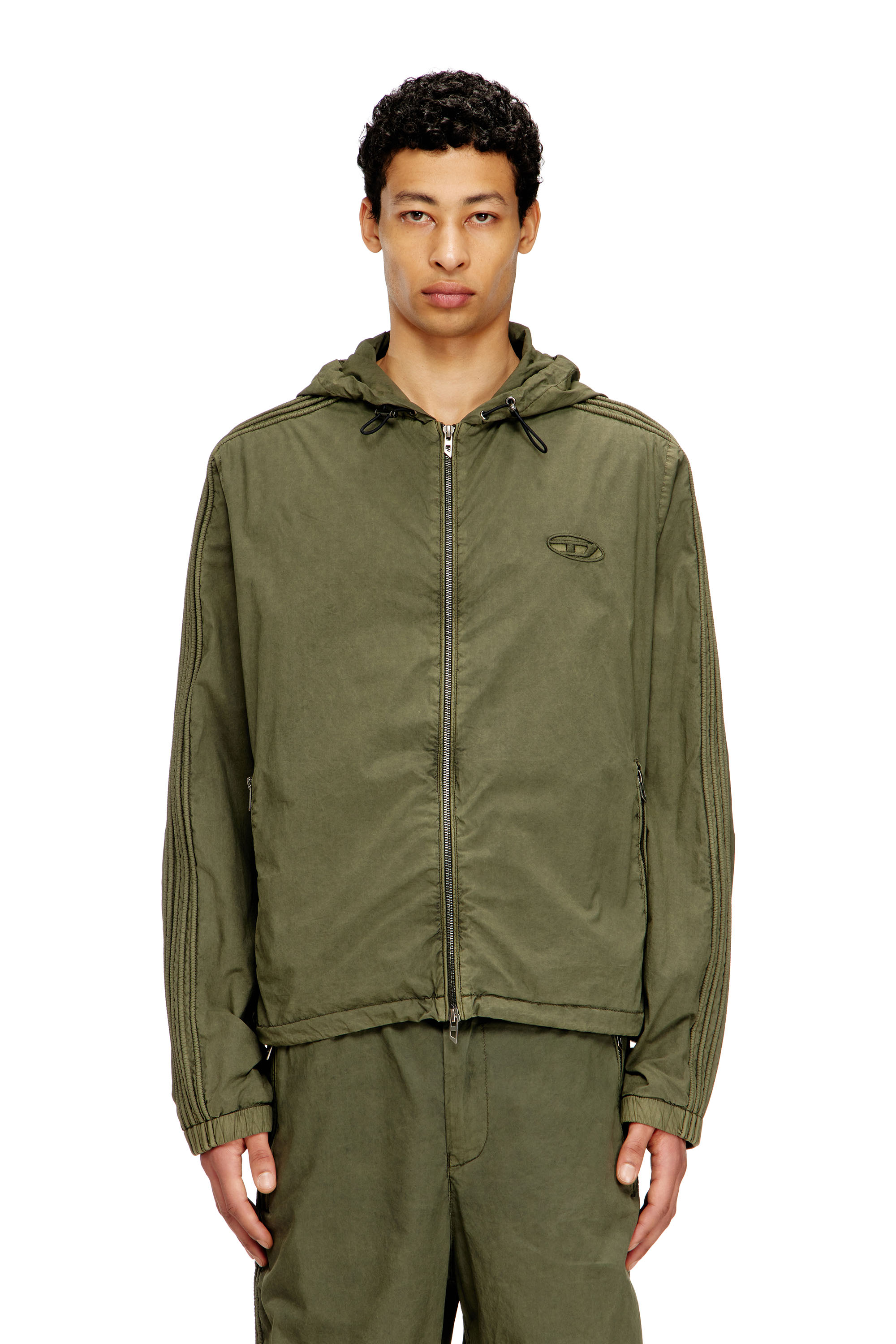 Diesel - J-STITCH, Man's Hooded zip-up jacket in cotton poplin in Military Green - 1