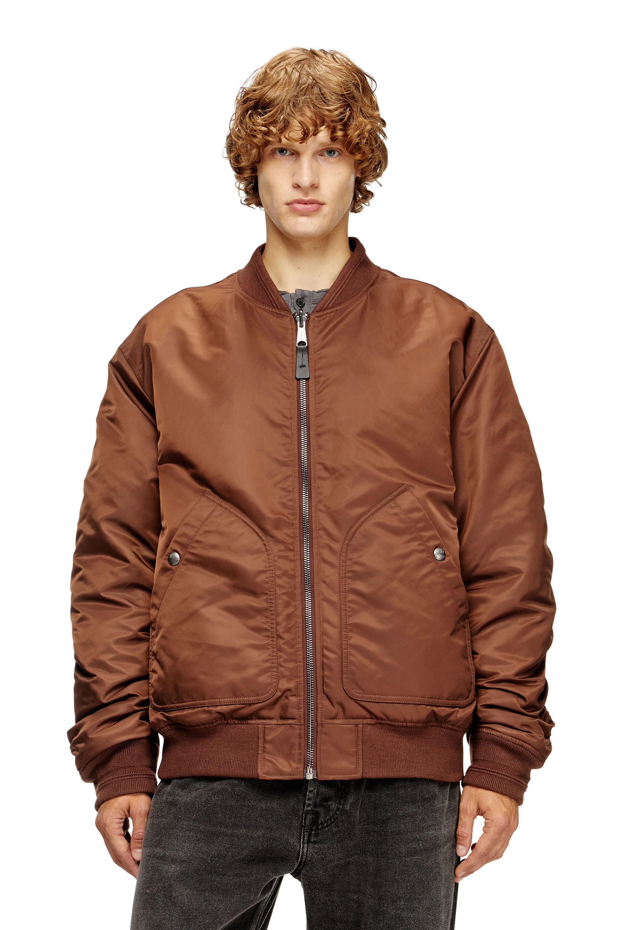 Diesel - J-HELD, Man's Bomber in padded nylon with Oval D in Brown - 3