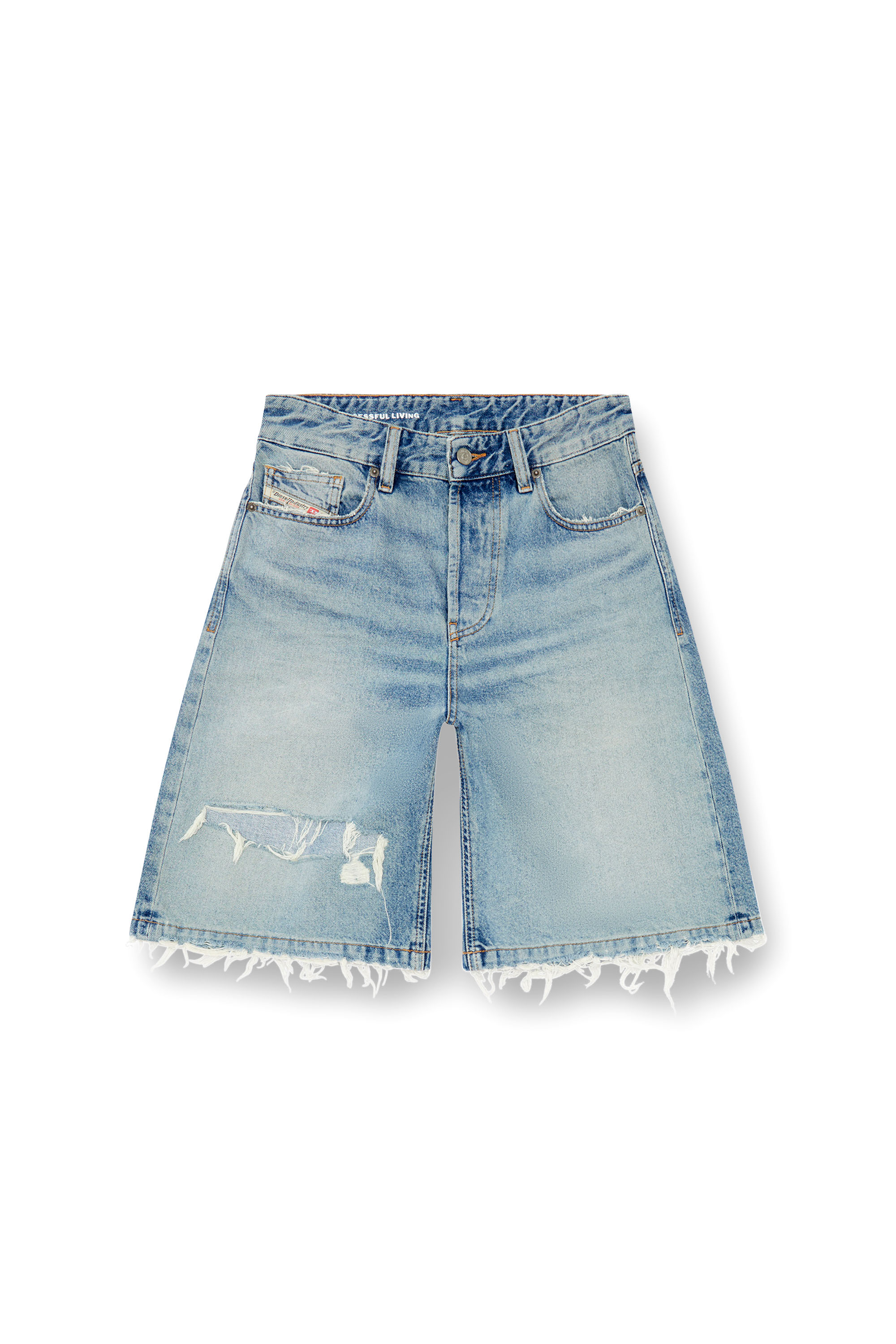 Diesel - DE-SIRE-SHORT, Woman Shorts in ripped and repaired denim in Blue - Image 1