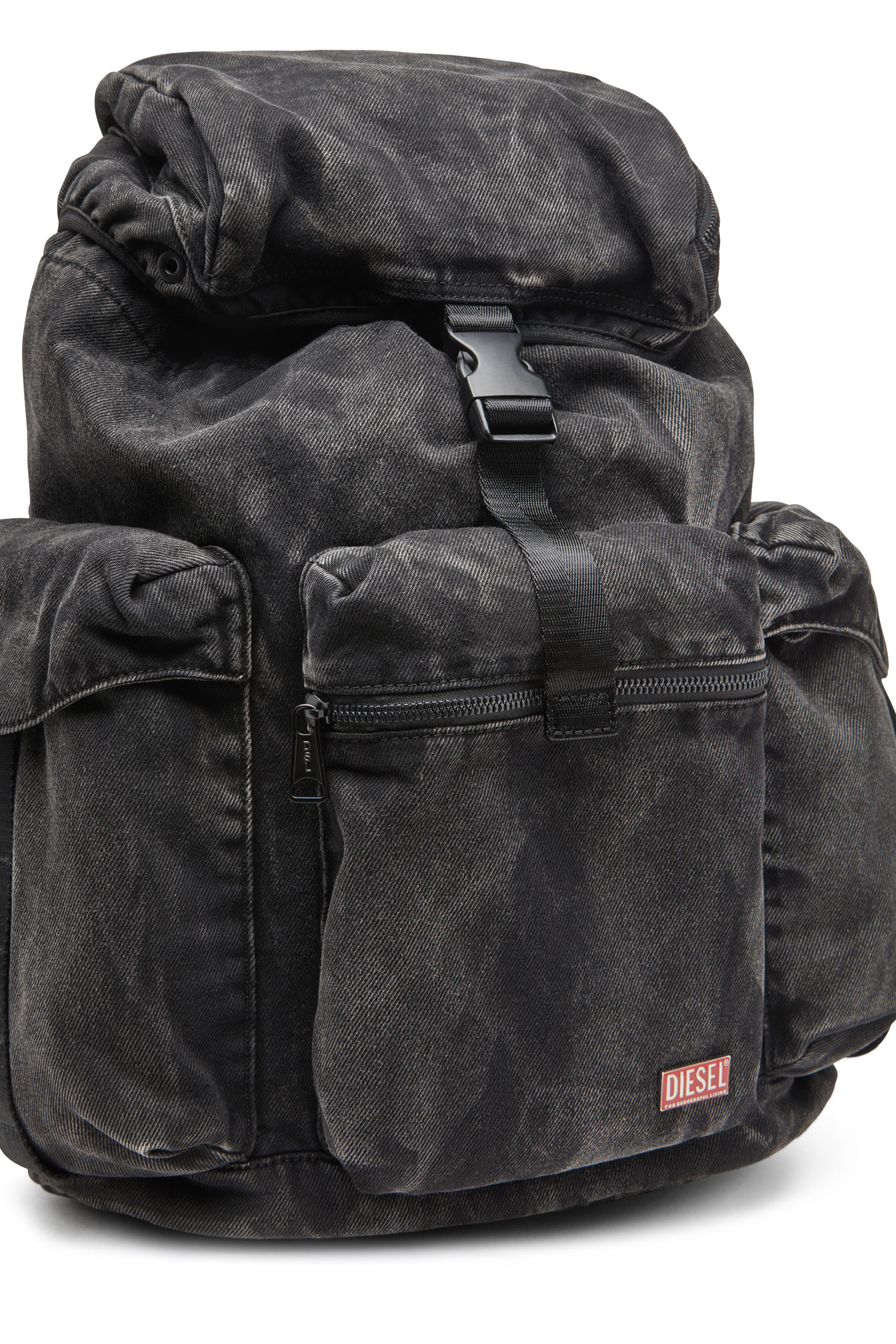 Diesel - UTLT BACKPACK, Man's Utlt Backpack-Utility backpack in cloudy-effect denim in Black - 5