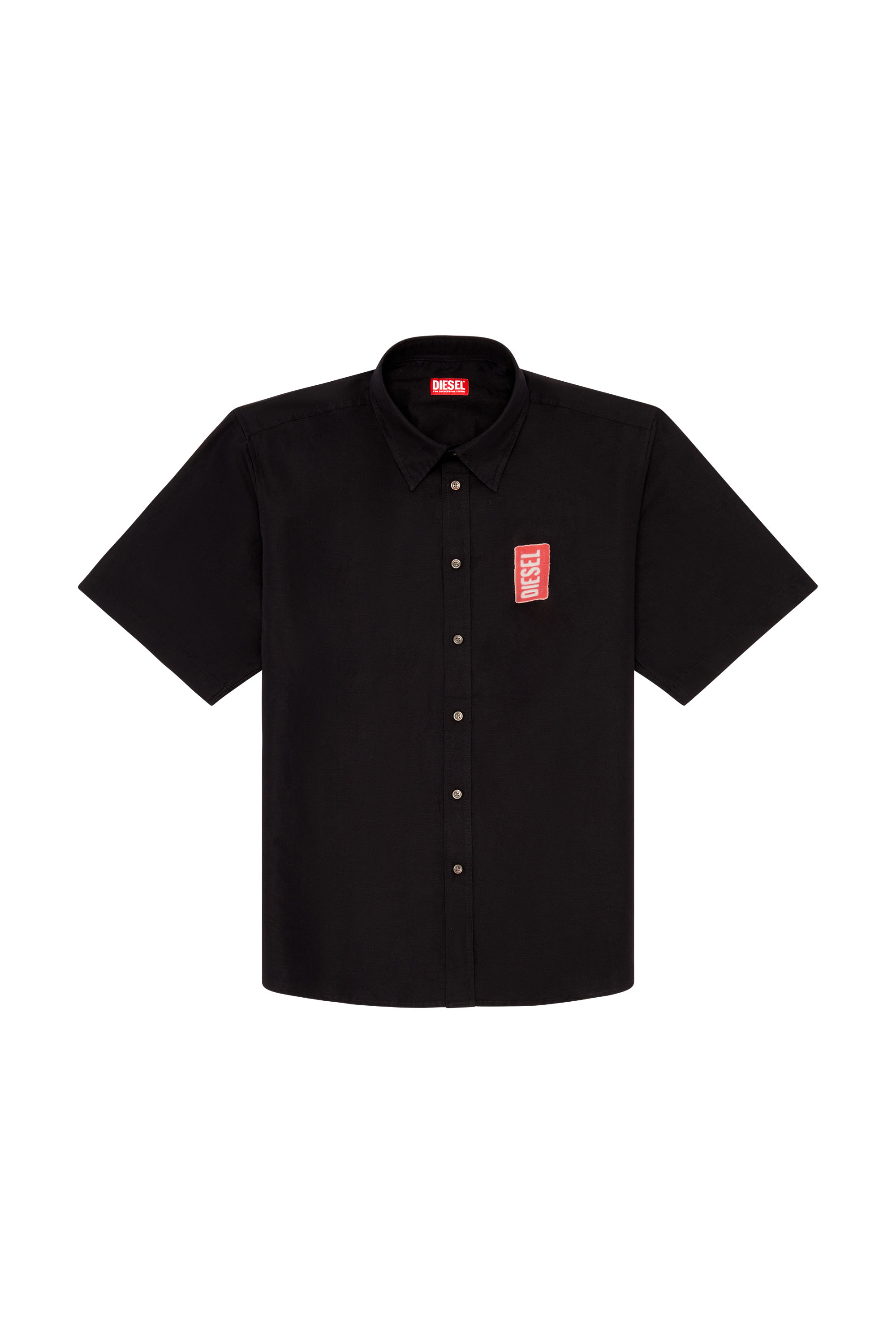 Diesel - S-ELIAS-A, Man Printed linen-blend short-sleeve shirt in Black - Image 3