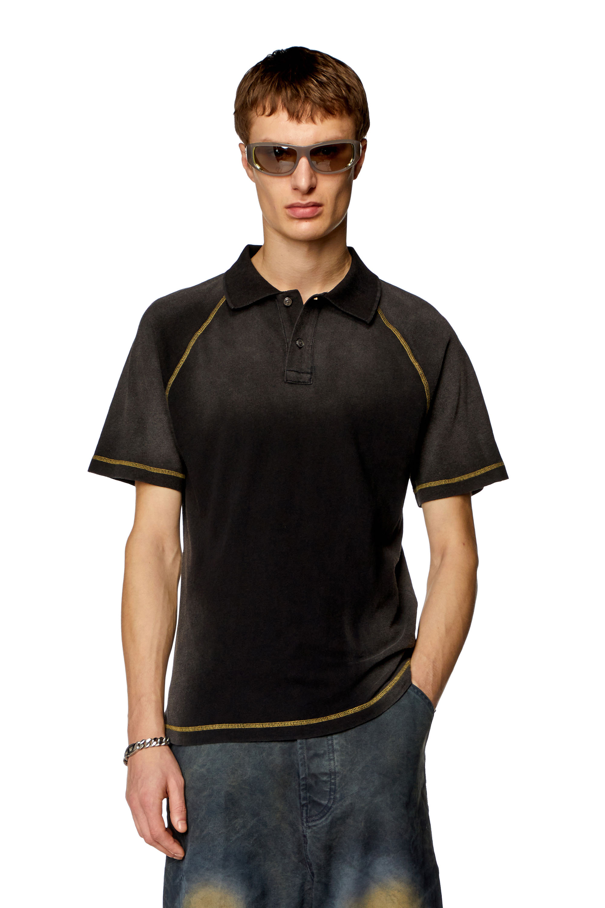 Diesel - T-RASMITH, Man Polo shirt with sun-faded effects in Black - Image 1