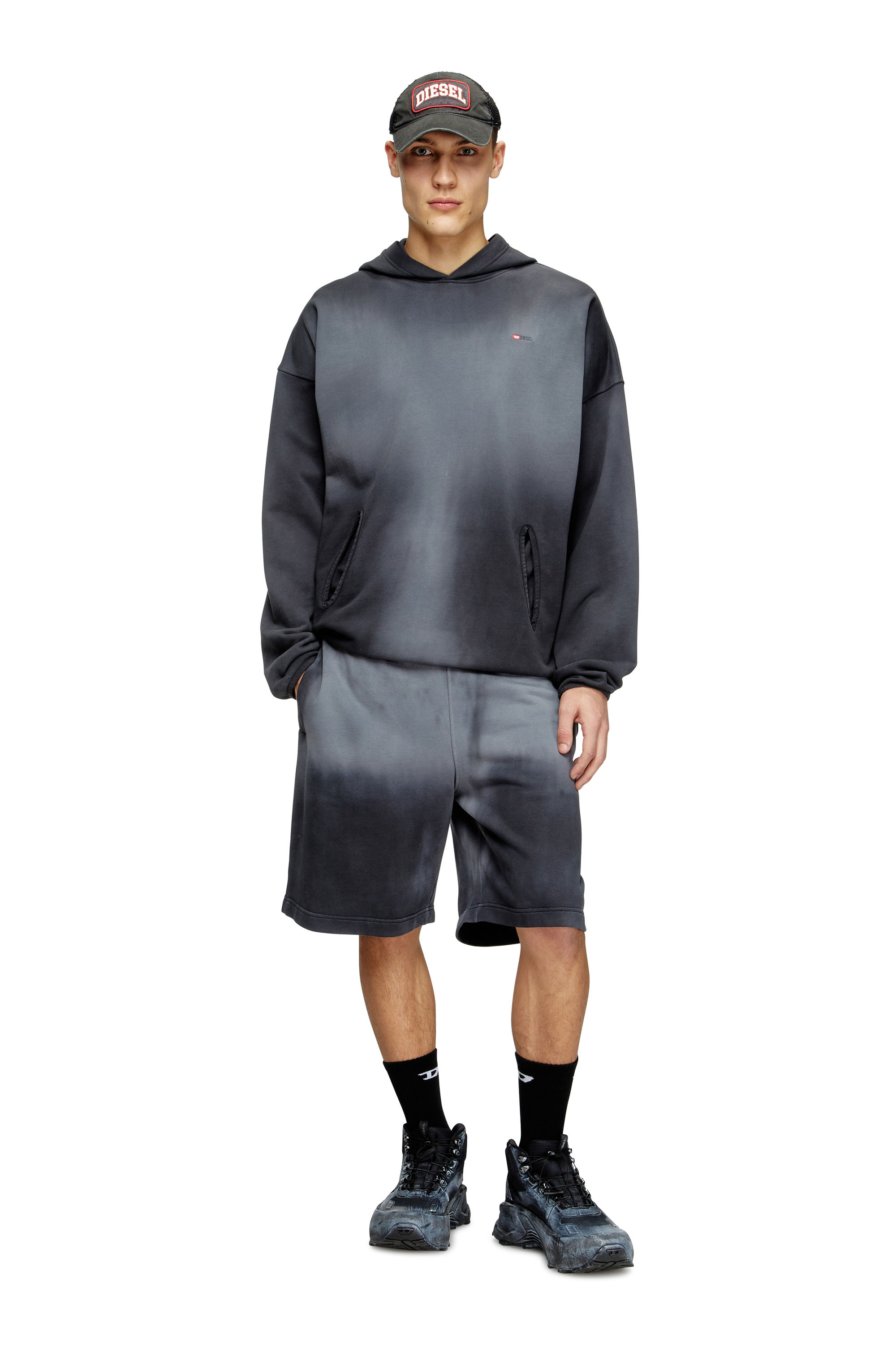 Diesel - S-EE-T1, Man's Faded hoodie with micro logo in Black - 1