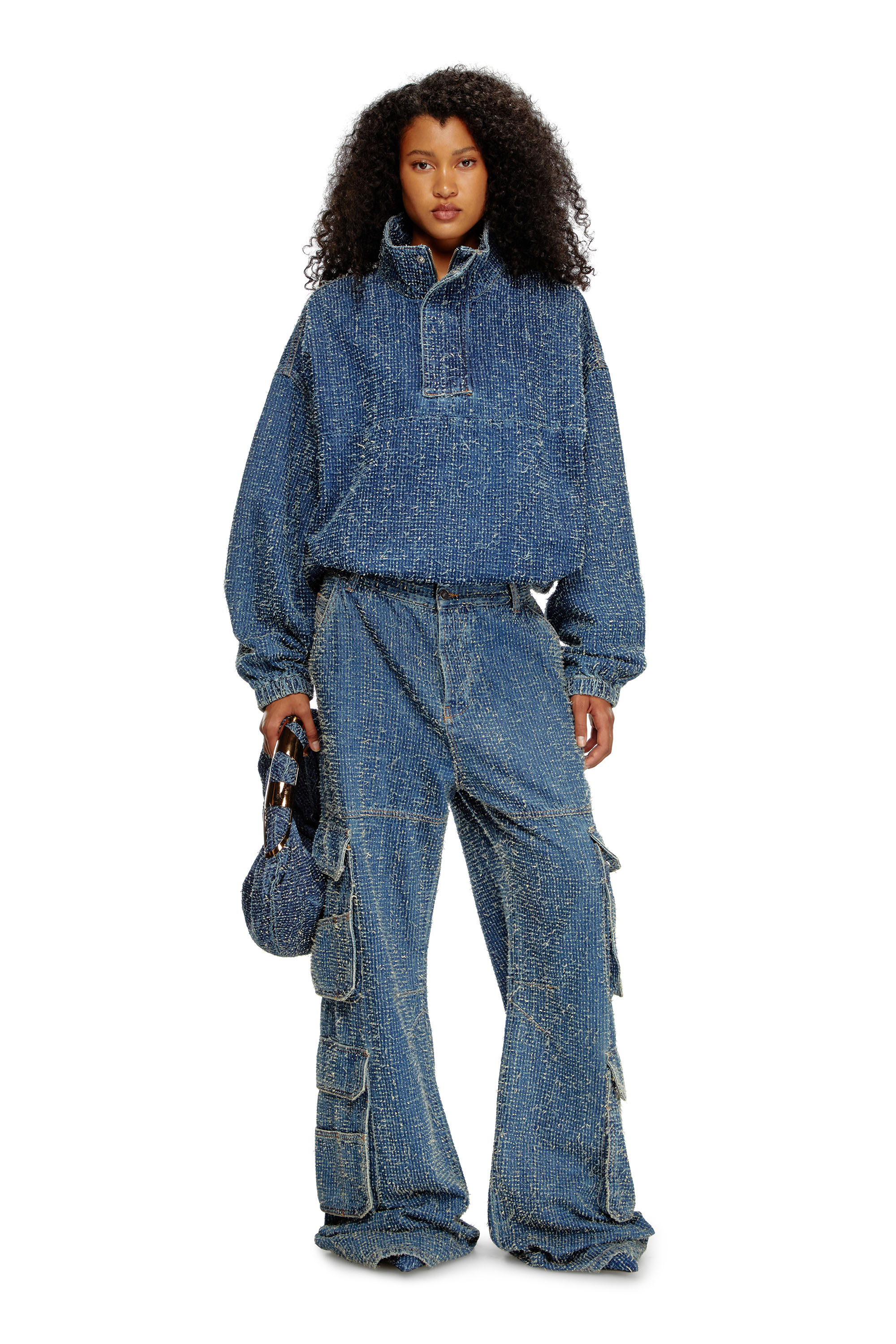 Diesel - GRAB-D HOBO S, Woman's Grab-D S-Hobo bag in boucl&eacute; denim in Blue - 1