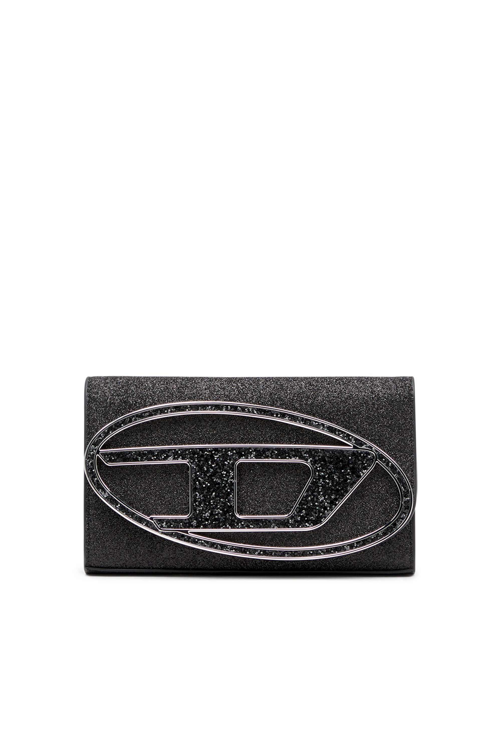 Diesel - 1DR WALLET STRAP, Woman Wallet bag in glitter fabric in Black - Image 1