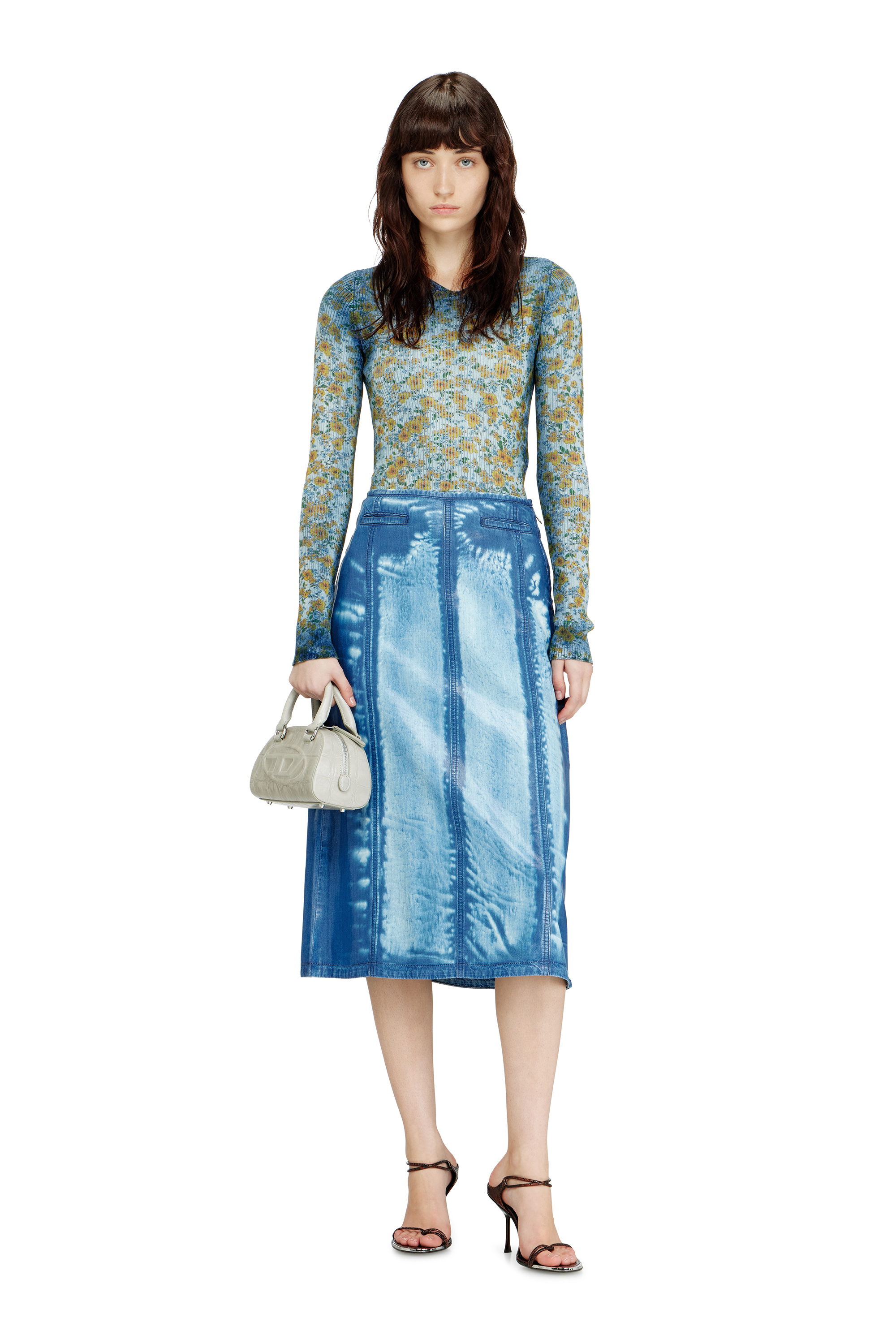 Diesel - 1DR DOME CROSSBODY, Woman's 1DR Dome-Mini bowling bag in croc-effect leather in Grey - 2