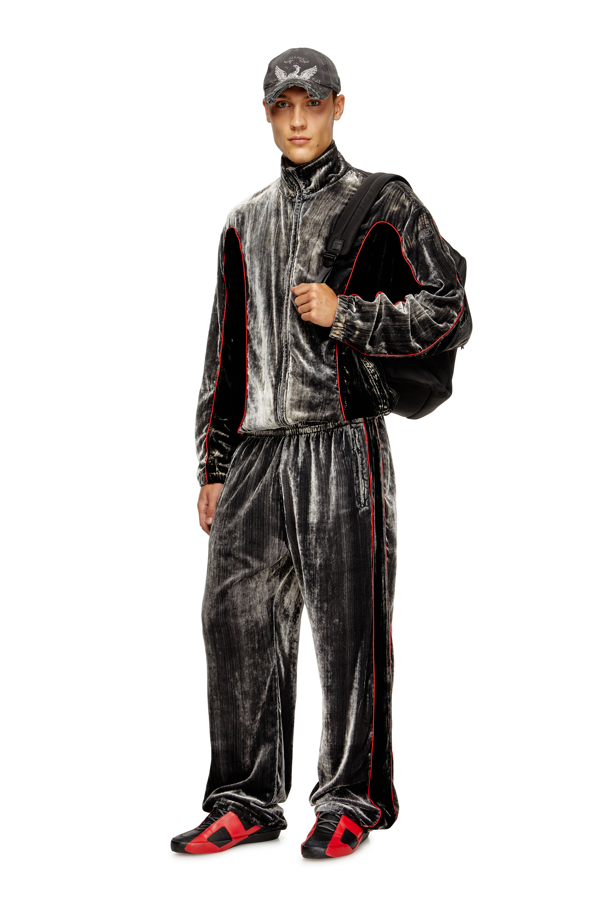 P-HAY, Dark grey Diesel - P-HAY, Man's Track pants in treated velvet in Dark grey - 1