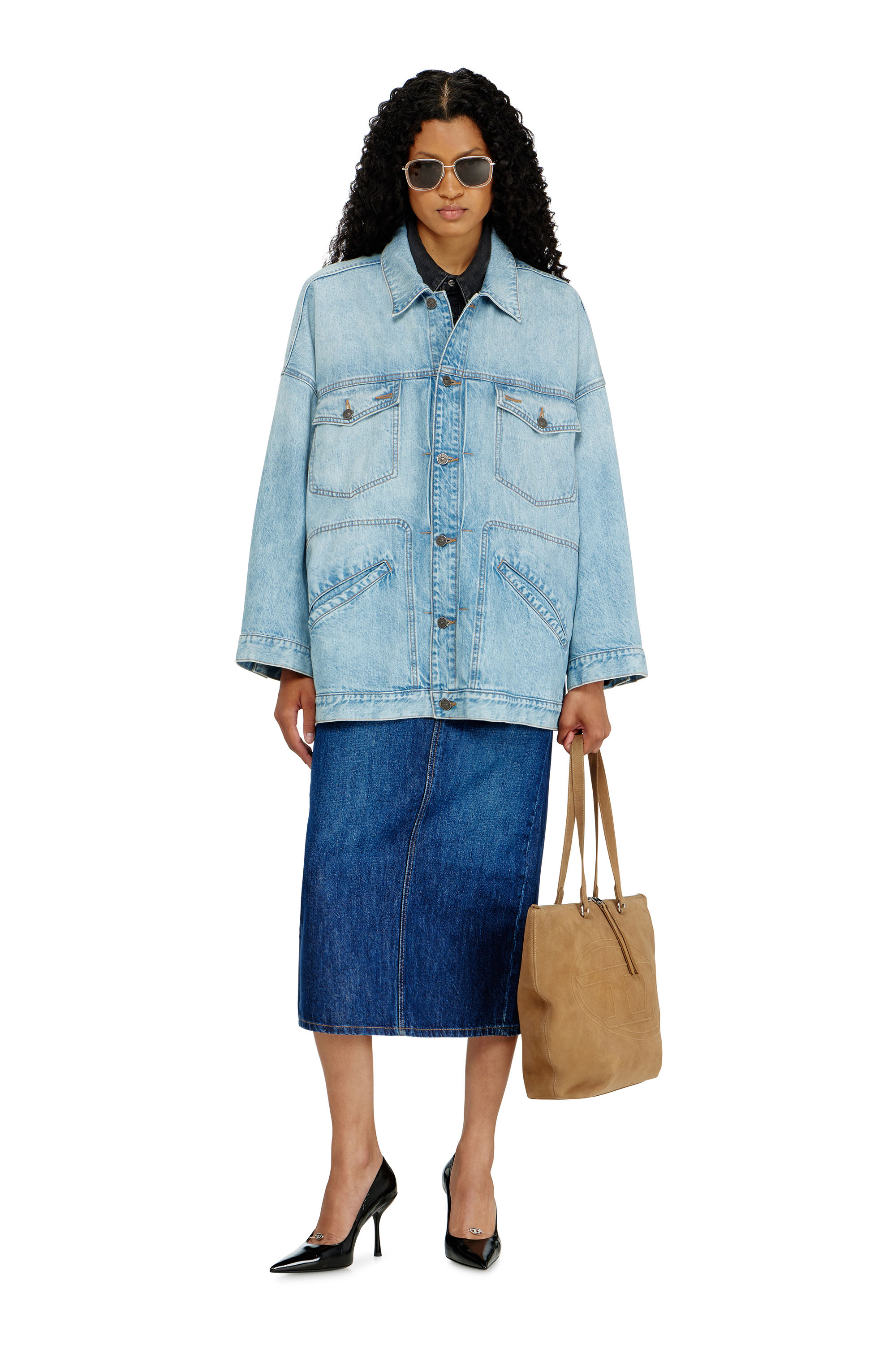 Diesel - DE-LIN, Woman's Oversized denim workwear jacket in Light Blue - 1