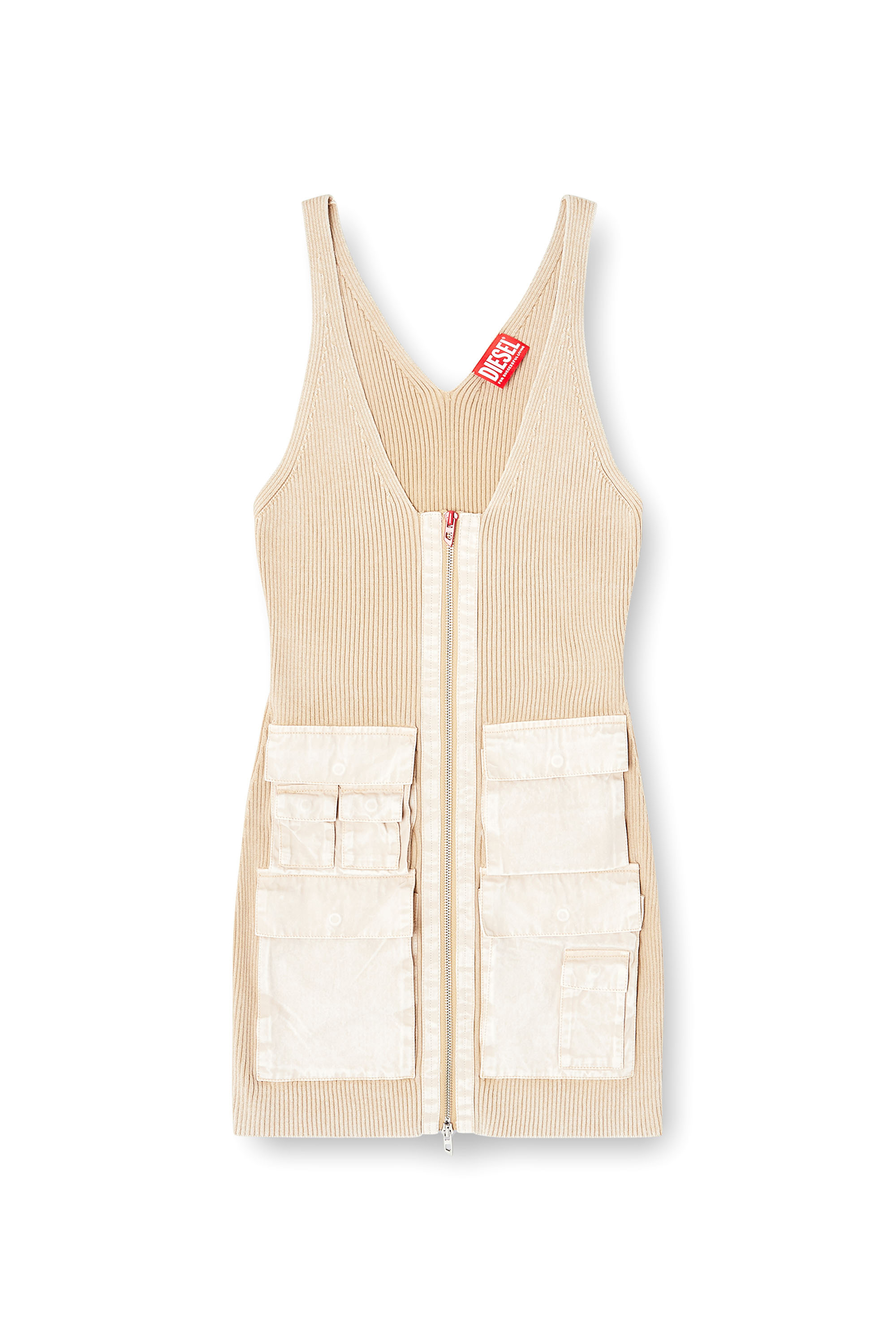 Diesel - M-GABRIELLE, Woman's Rib-knit short dress with cargo pockets in null - 3