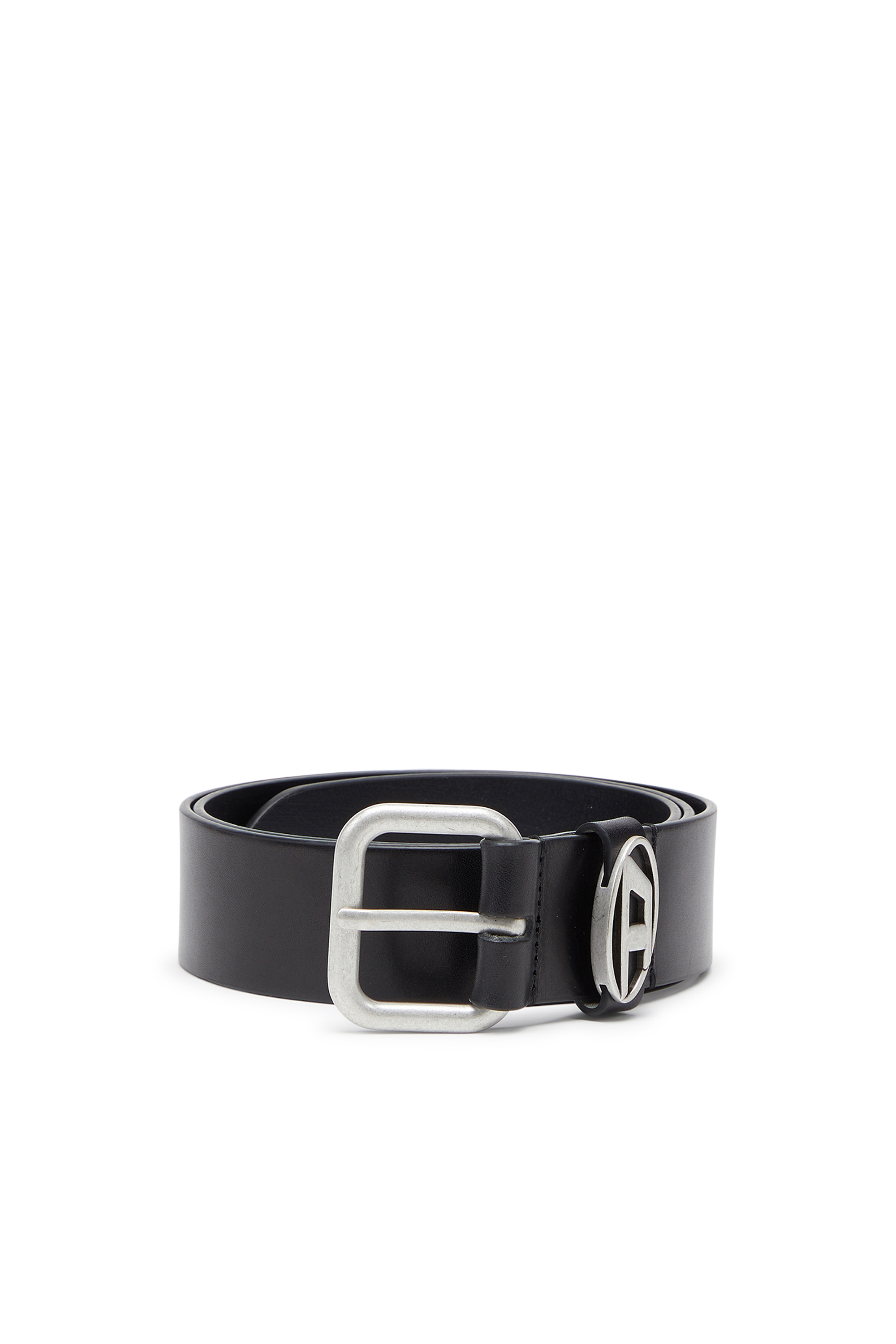 Diesel - B-1DR OVAL D LOOP, Unisex's 4 cm matte leather belt with metal buckle in Black - 1