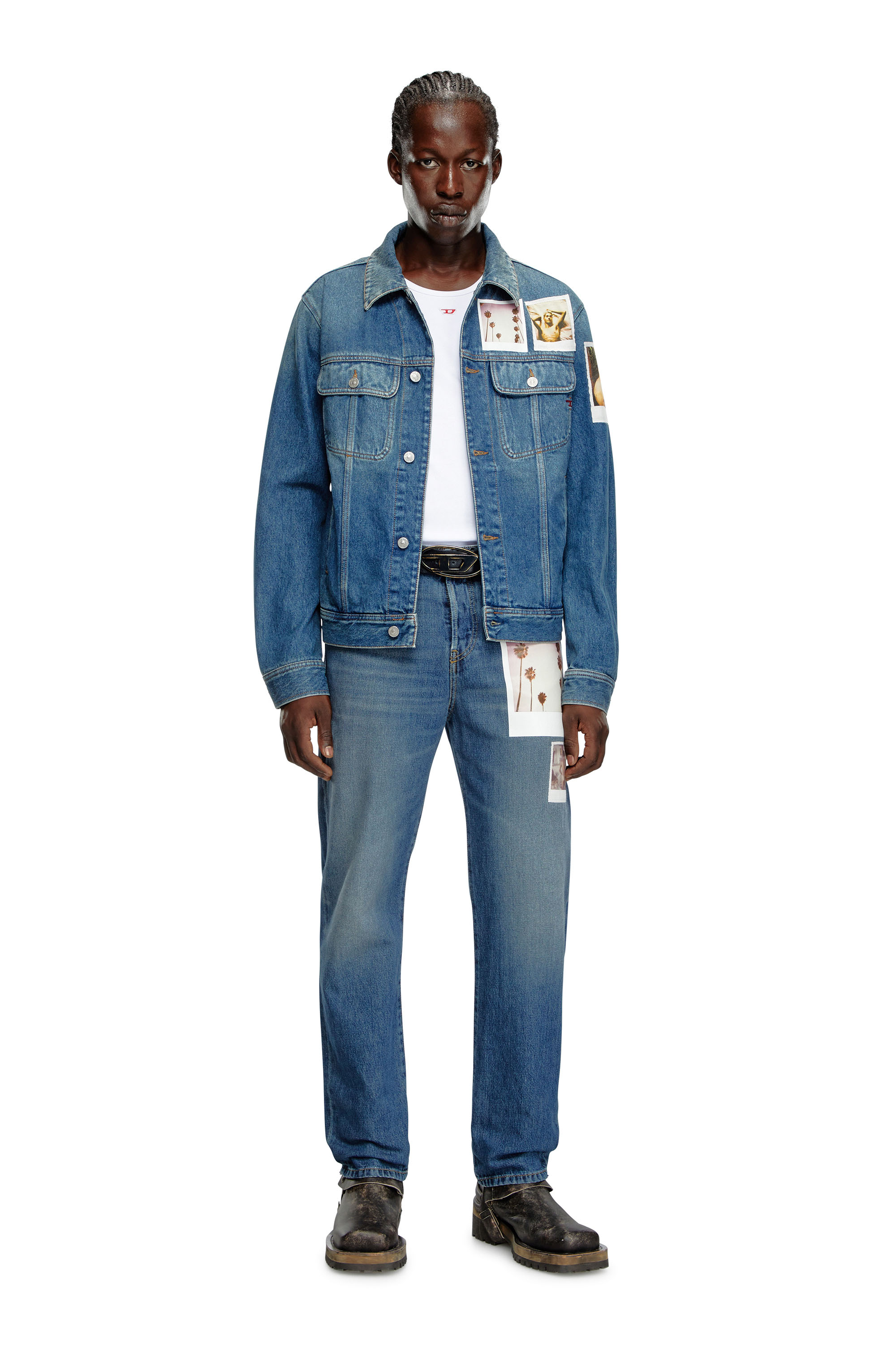Diesel - PR-D-BARCY, Unisex Trucker jacket with polaroid patches in Blue - Image 5